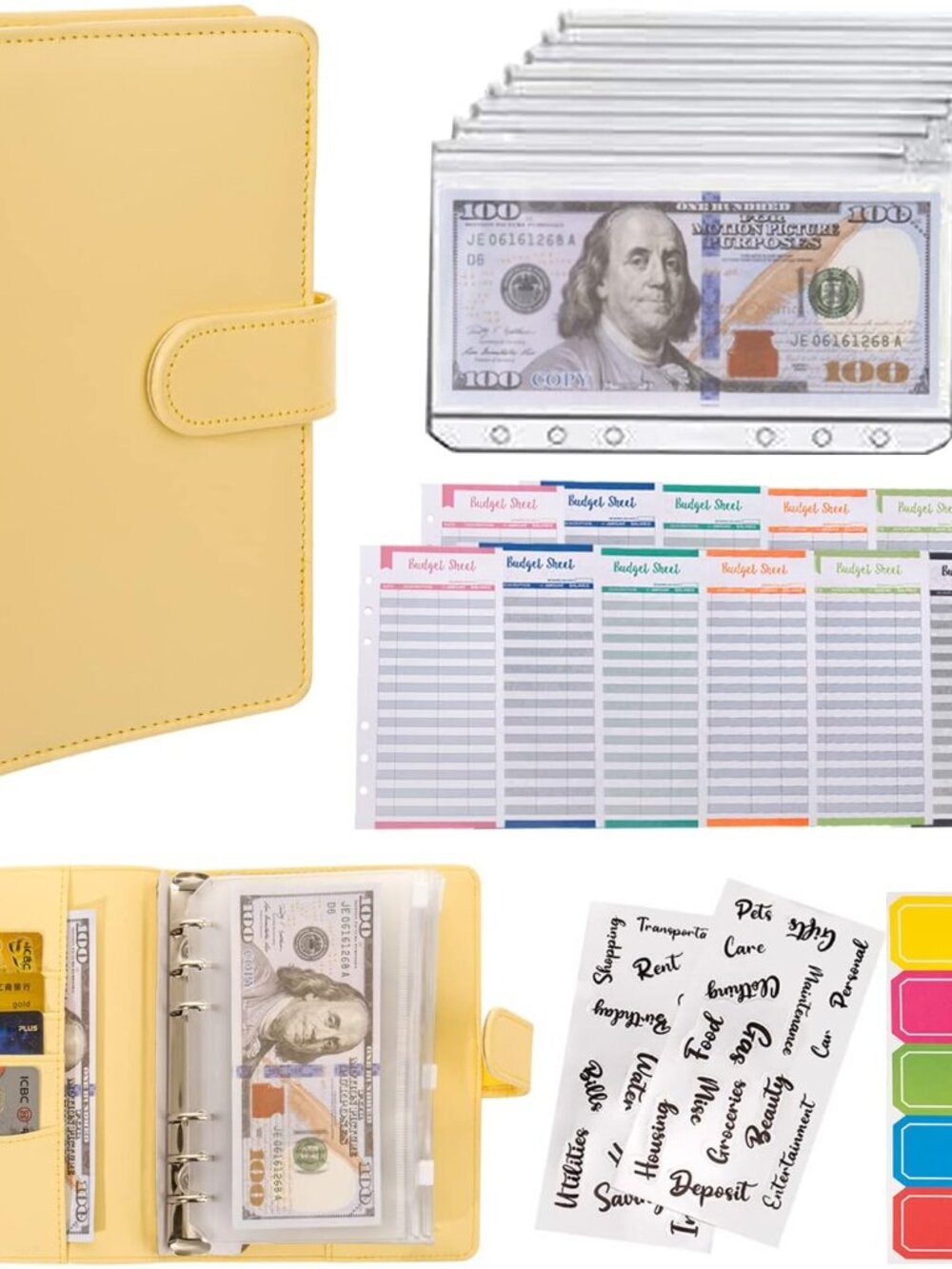 Budget Binder A6 Money Saving Binder with Zipper Cash Envelopes